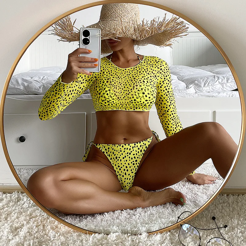 Ellolace Leopard frauen Badeanzug Von 3 Artikel Halter Micro Bikini Top Separat Print Badeanzug Brasilianische Niedrigen Taille Beachwear