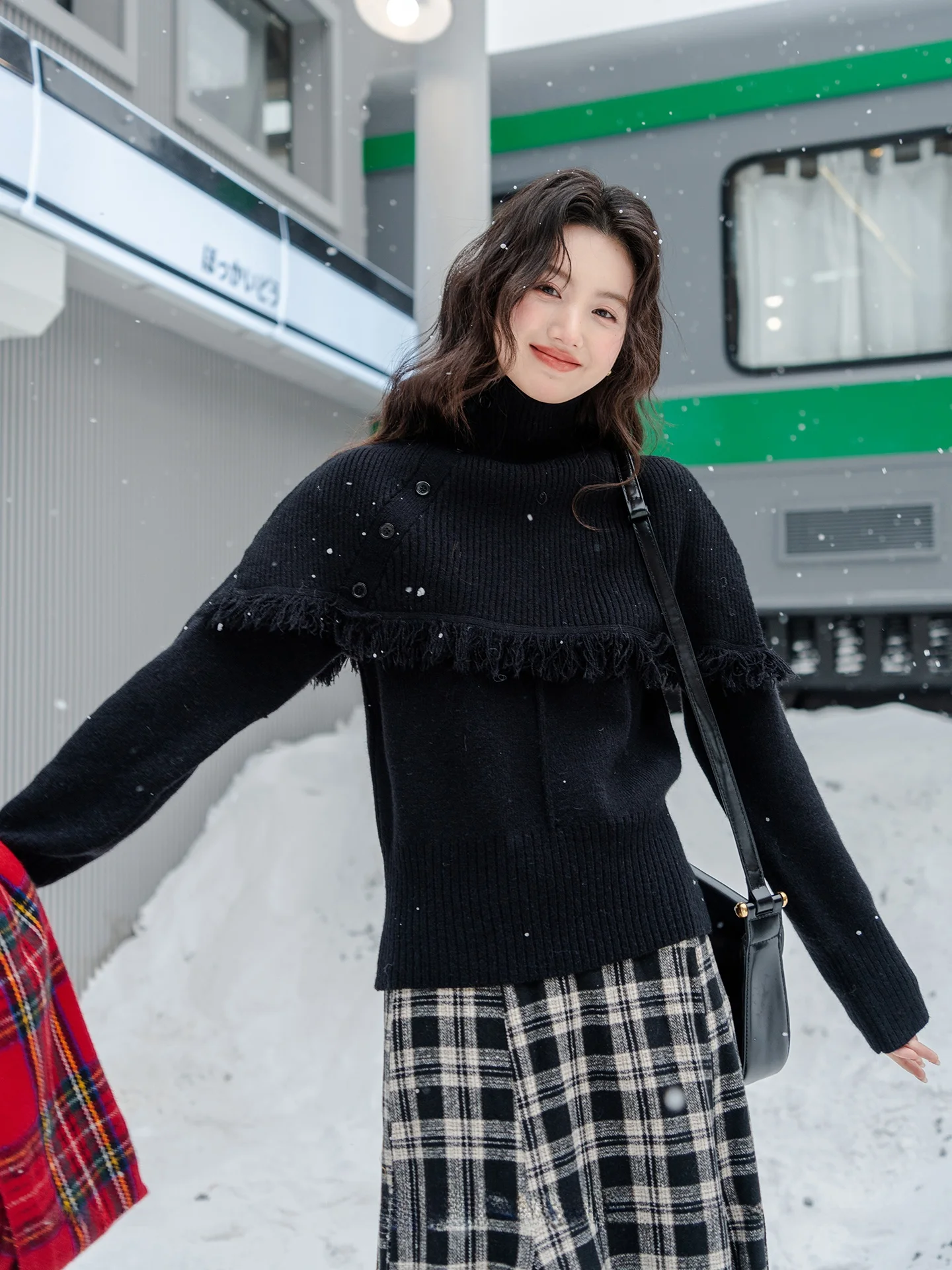 

Bla High Collar Knitted Sweater Set with awl for Women Autumn Winter Soft Combed Cotton Fce Warm Thi Two Piece Set