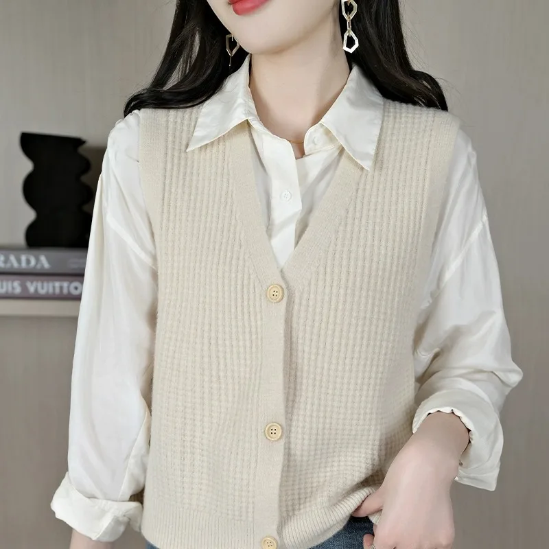 

Весенне-осенний вязаный шерстяной жилет женский с v-образным вырезом Design Sense корейский Sle Faion верхняя одежда кардиган