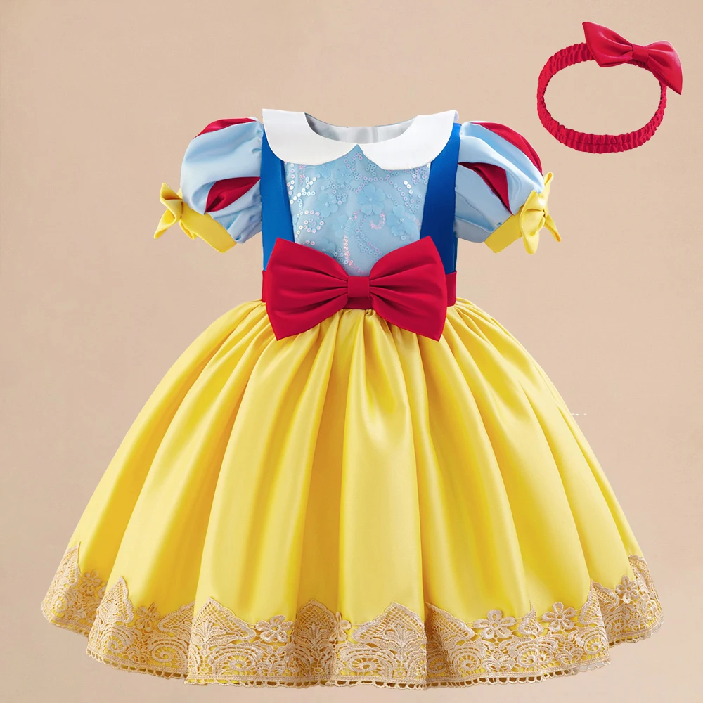 Toddler Snow White Princess Costume for Girls with Headband Carnival Cosplay Halloween 1st Birthday Party Prom Dress Clothes