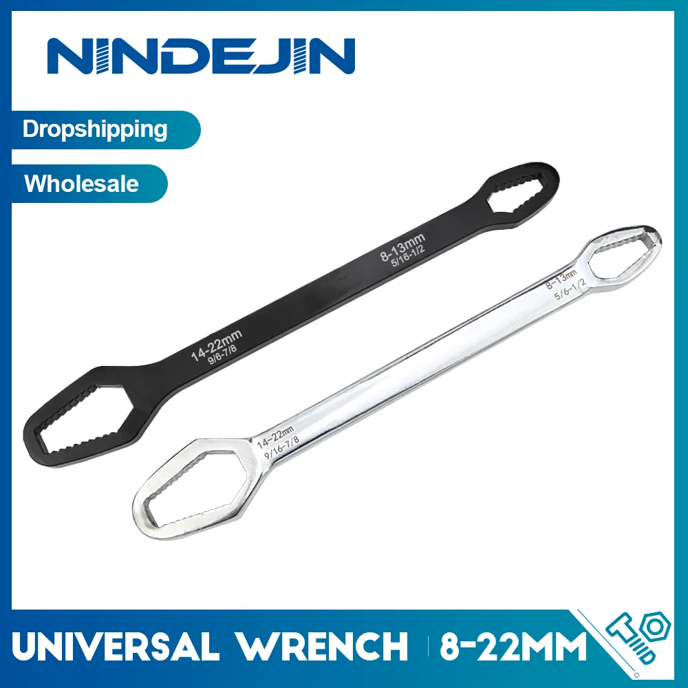 NINDEJIN Universal Wrench 8-22mm Double End Chrome Vanadium Multifunction Wrench Machine Vehicle Repairing Hexagon Nut Spanner