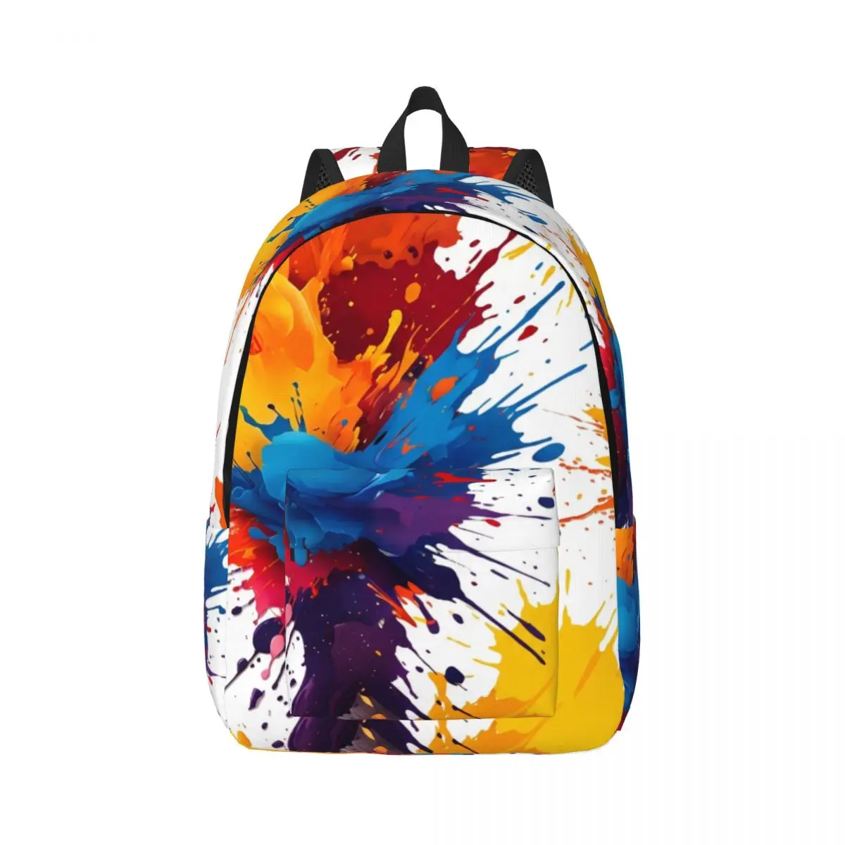 Daily Commuter Backpack Allover Paint Splash Vibrant Abstract White Multicolor Lightweight Bookbag for Work School Travel Hiking