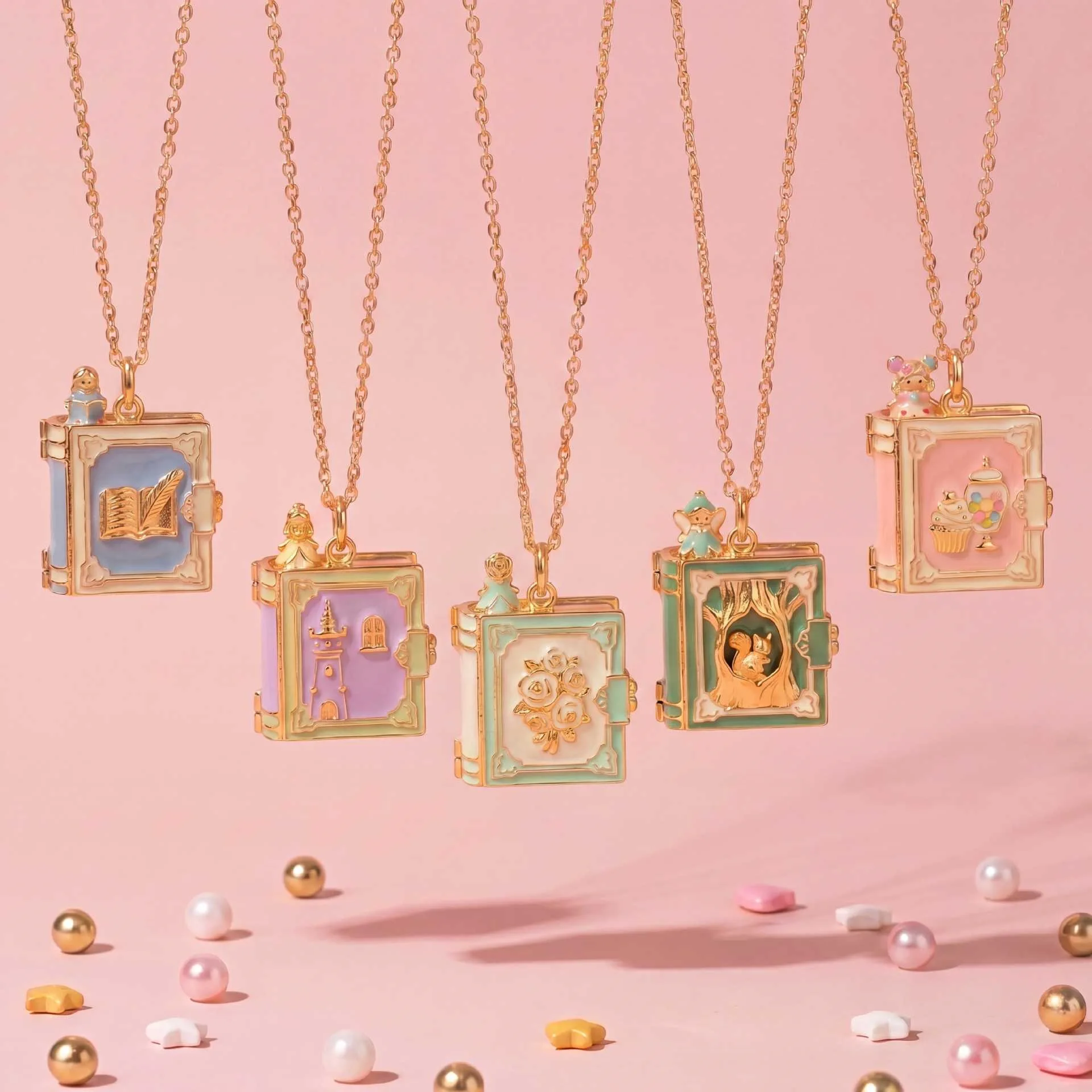 New Fashion Book Opening Pendant Necklace Fashion Princess Fairy Tale Pendant Necklace Enamel Elf Necklace Jewelry Accessory view 3