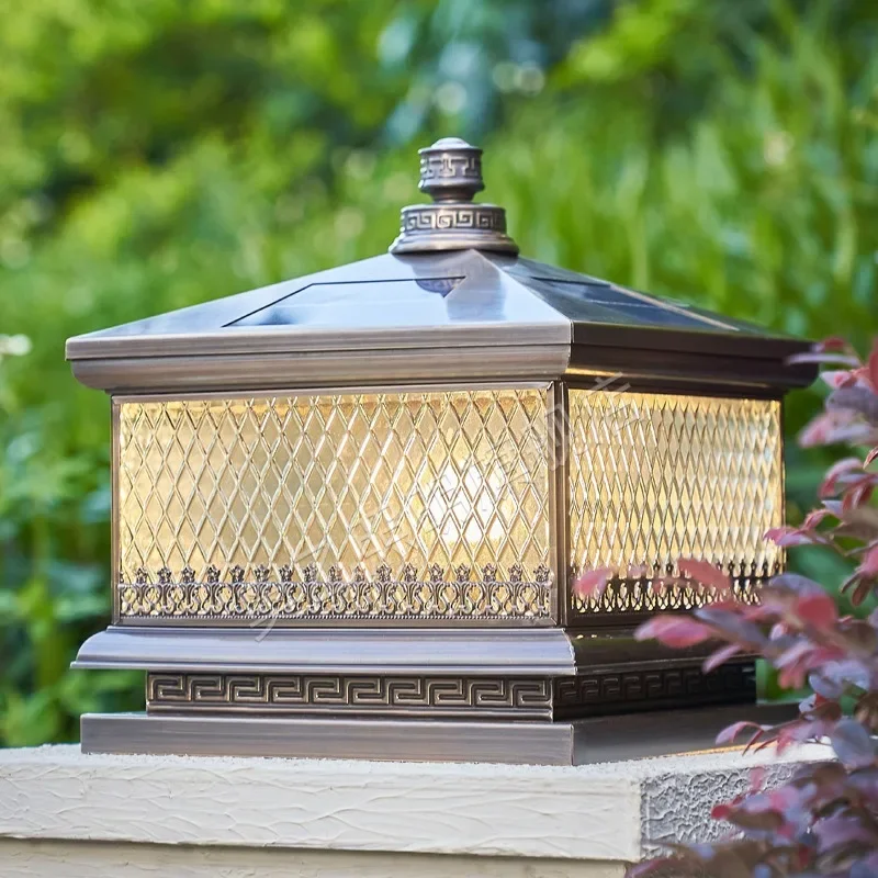 All copper solar stigma outdoor waterproof door pillar simple villa garden wall gate garden lamp