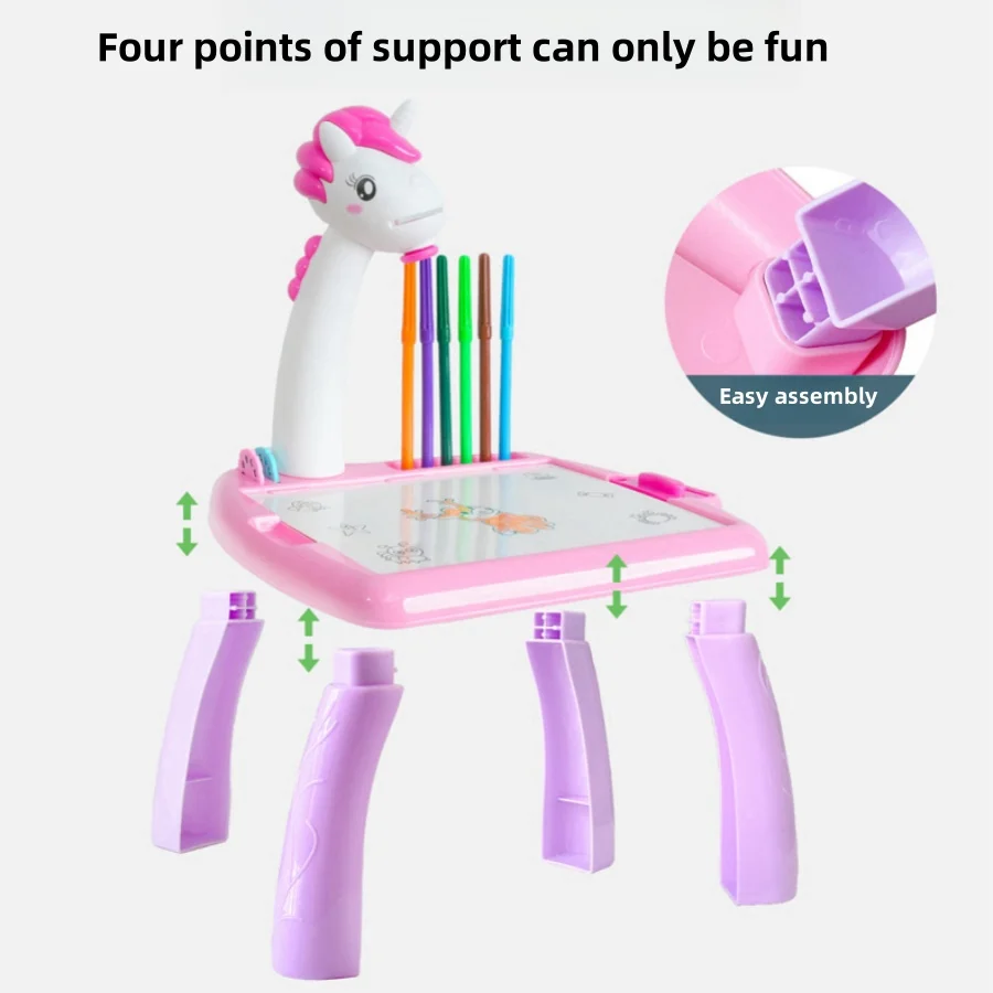 1Pc Kidsren's Projectie Eenhoorn Tekentafel Verlichting Vroeg Onderwijs Tekentafel Tafel Schilderen Graffiti Schilderen Peuter Speelgoed