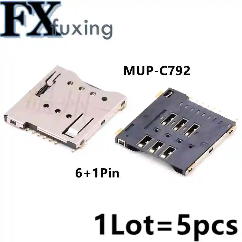 5pcs MUP-C792 Original Micro SIM Card Connector Patch Self-piercing 6 +1 P 7Pin SIM Card Slot Socket Self Elastic 7P