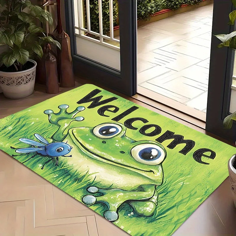 VIKAMA Cartoon Frog Welcome Entry Door Mat Entryway Floor Mat Anti Slip Dirty Resistant Ins Style Decorative Carpet Home Decor