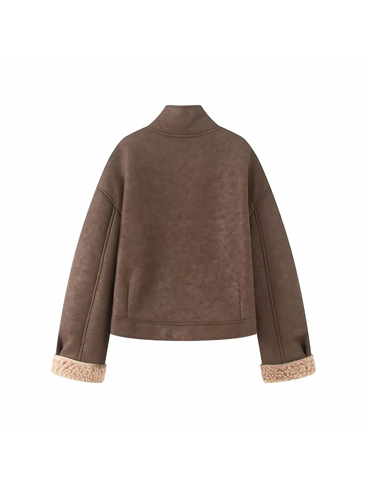 여성 가을 겨울 스탠드 칼라 여성 코트 양면 싱글 브레스티드 루즈핏 여성 긴팔 재킷 여성 스트리트 숏 코트