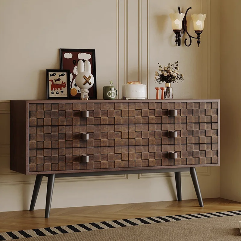 

Medieval solid wood six-bucket cabinet, wall storage, living room, bedroom, household retro dining side cabinet