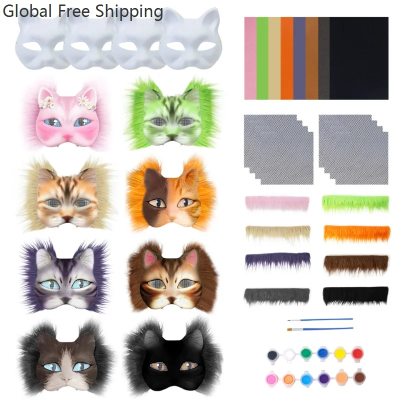 

Cat Mask With Diy Painting Set For Carnival Cosplay Dance Party Halloween Animal Half Facemasks Masquerade Mask Costume Prop