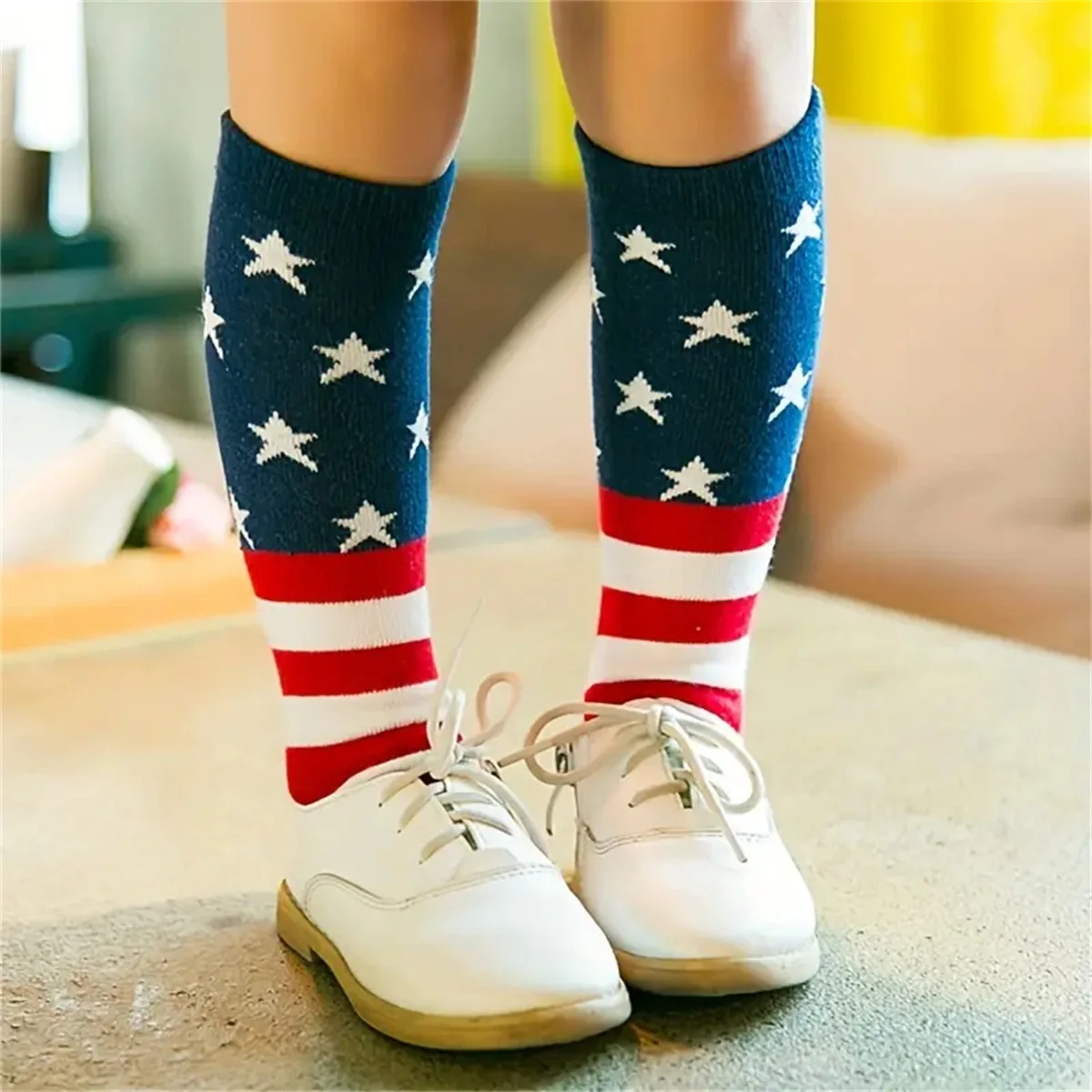 1/4 pair of American flag striped star long socks for boys and girls, baby socks  , breathable, and elastic, suitabl