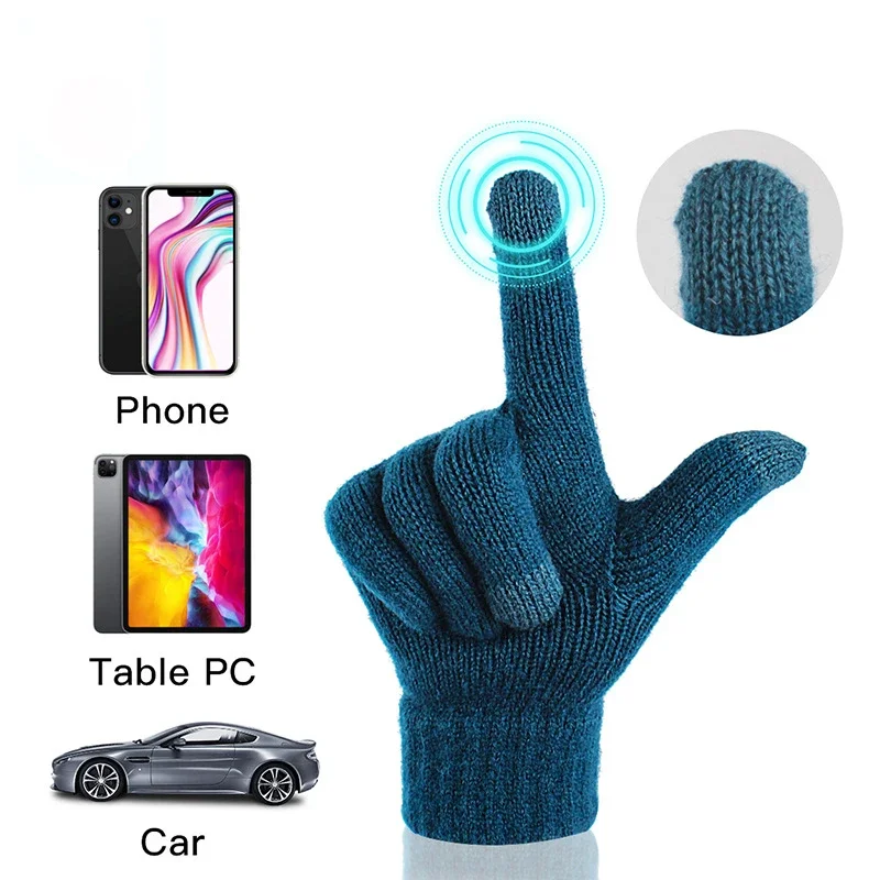 Female and Male Winter Double Touch Screen Knitted Gloves Piled Thickened Cold Cycling Gloves Winter Gloves