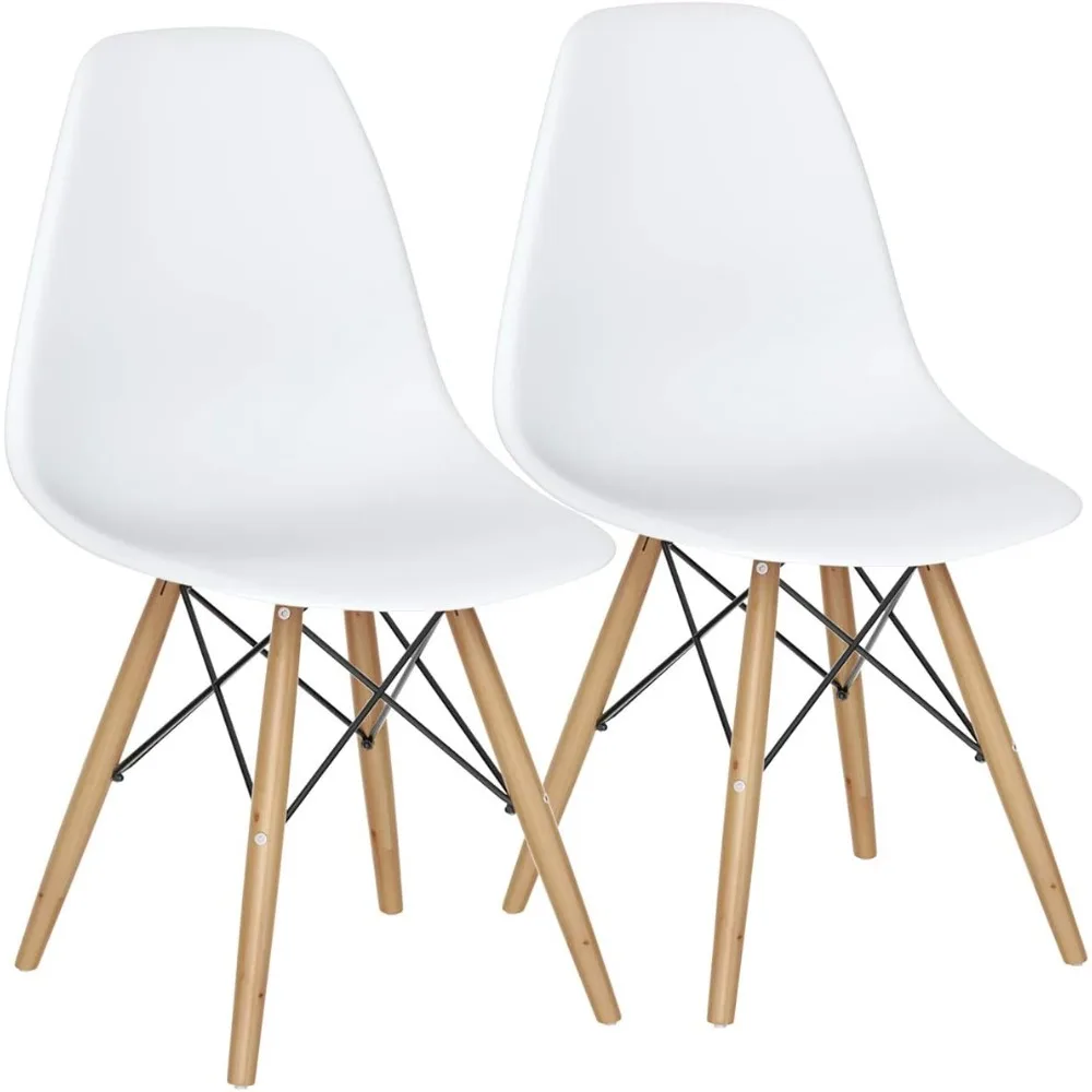 

Dining Chairs Set of 2 White, Pre Assembled Mid Century Modern Dining Chairs with Wood Legs, Armless Kitchen Chairs, Plastic Di