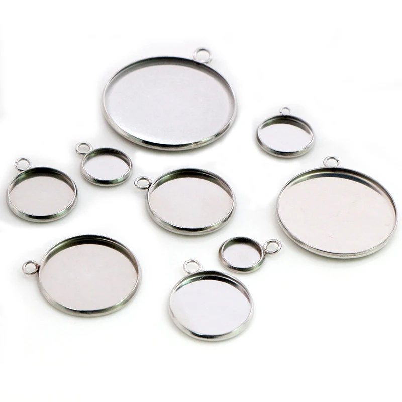 Stainless Steel Material 8-30mm Inner Size New Fashion One Loop Style Cabochon Base Cameo Setting Charms Pendant Tray