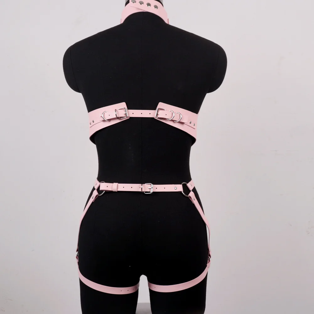 Pink Sexy League Body Bra Women Belt Harness Gothic Leather Garter Harajuku Harness Bra Cage Tight Bondage Adjustable 3 PCS