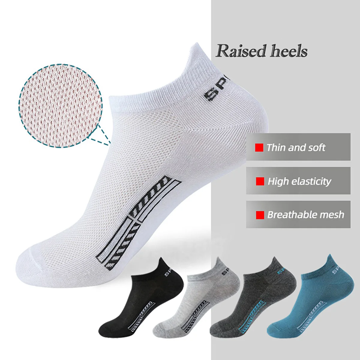 

5 пар мужских спортивных носков-невидимок: летние, черно-белые, сетчатые, дышащие, низкие, мягкие, повседневные, короткие
