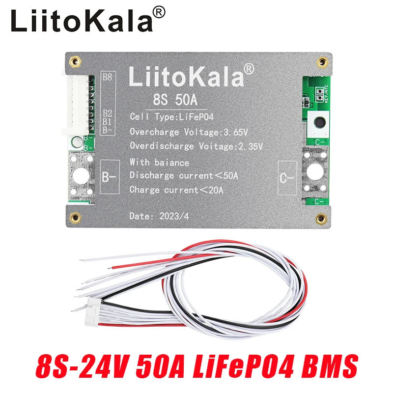 LiitoKala 8S-24V50A-BMS LiFePO4 Battery Balance Charge Board Equalizer NTC Temperature Protection Equalizador For Escooter/Ebike