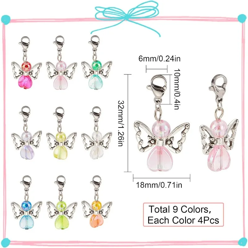 36Pcs Stitch Markers Crochet Stitch Marker Charms Bead Angel Charms Party Favor Fairy Charm Clip On Lobster Clasp Charm Locking