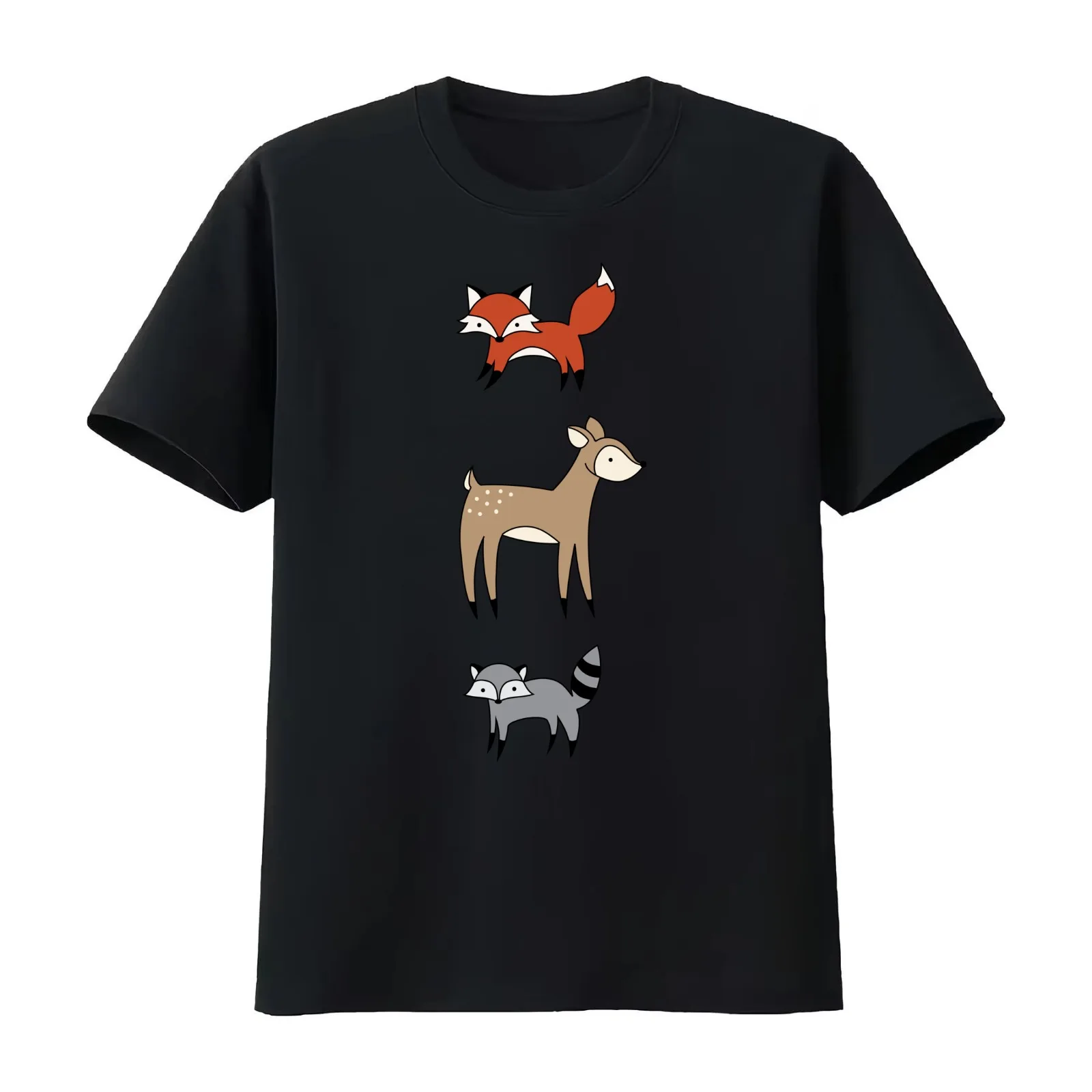 Woodland Critters (blue) T-Shirt Summer Casual Cotton Tee Oversized Streetwear Tops Vintage Graphic Print Unisex Men Women
