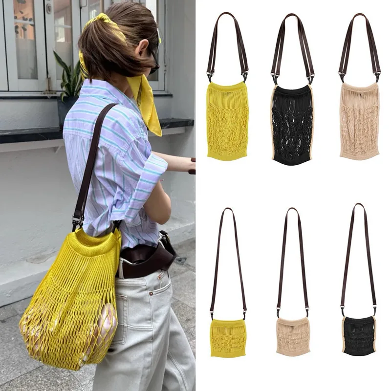 Fashion Hollow Out Women Shoulder Bags Handmade Weave Crossbody Bag Casual Summer Beach Bag Fishnet Tote Shopper Purses 2024