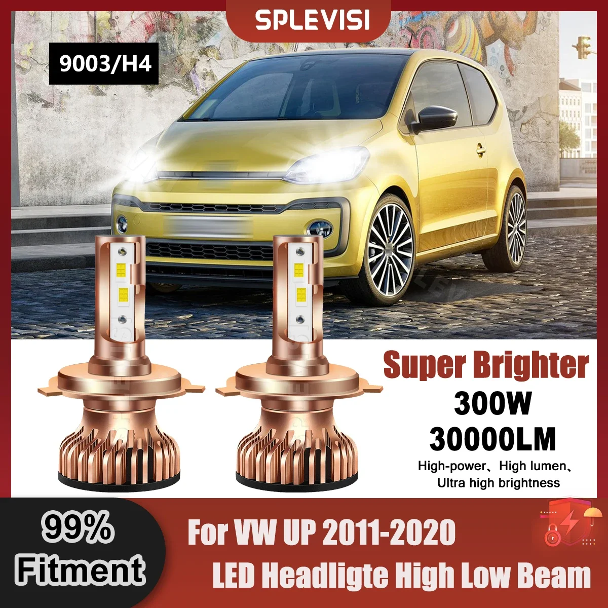 All-In-One 6000K LED Headlight High Beam Low Beam 300W 30000LM Fit For VW UP 2011 2012 2013 2014 2015 2016 2017 2018 2019 2020