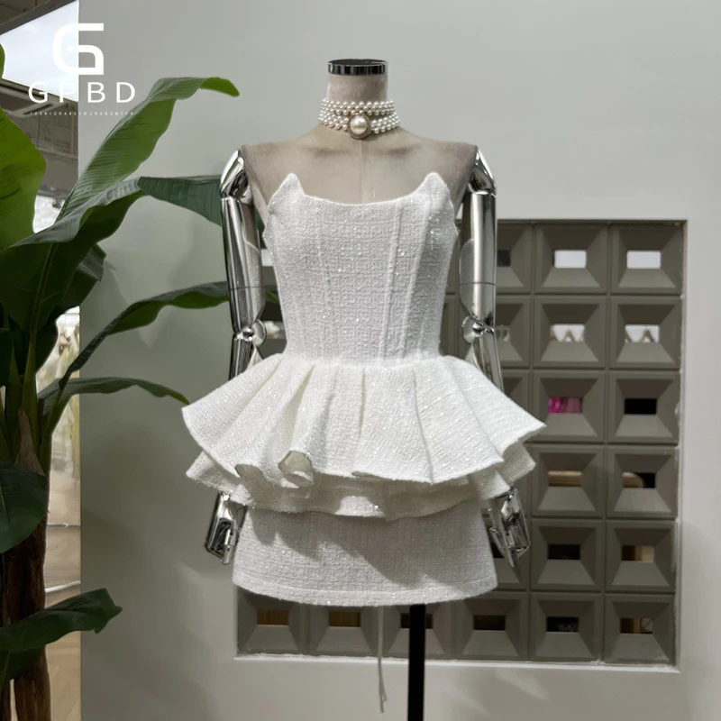 

Solid Two Piece Sets for Women Strapless Sleeveless Backelss Tops High Waist Mini Skirts Temperament Set Female Fashion New
