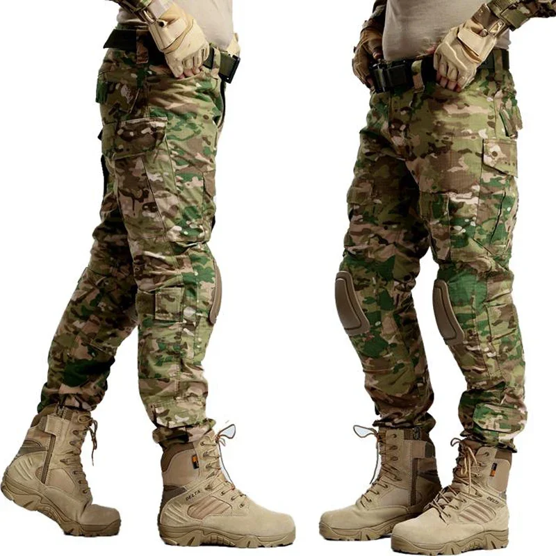 Military Tactical Army Swat Uniform Trouser Outdoors Hunting Hiking Frog Camo Combat Cargo Pants With Knee Pads