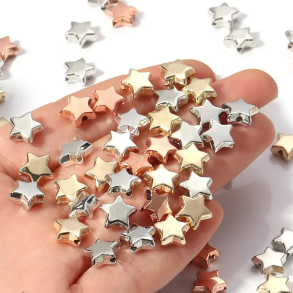 Perles CCB en forme d'étoile, couleur or et argent, 6/10/12mm, en vrac, pour la fabrication de bijoux, collier, bracelet, boucles d'oreilles, accessoires, DIY, 50 à 100 pièces