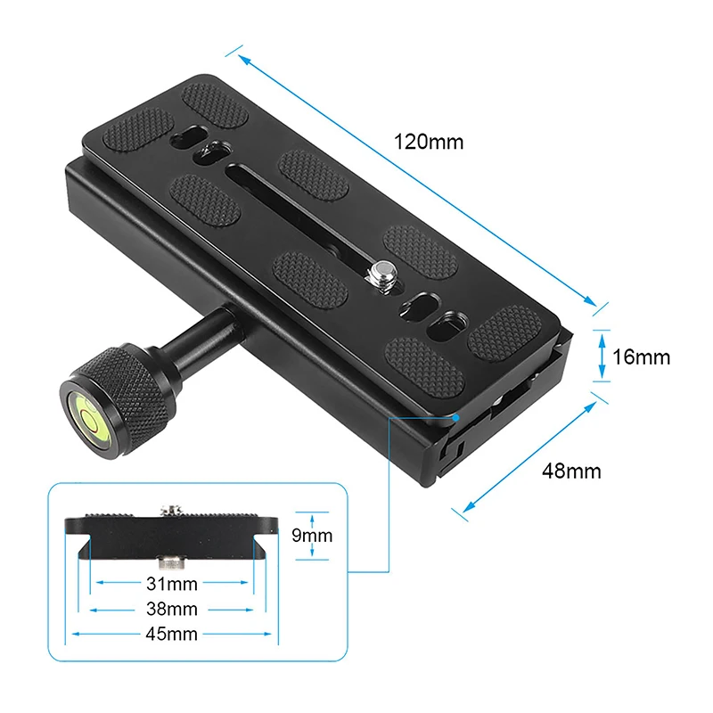 HDRig PU 120mm Quick Release Plate for ARCA Type Tripod, Tightening Knob, Safety Pin, for Canon Nikon Sony DSLR Camera