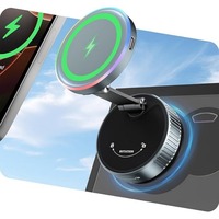 360 Rotatable and Foldable Suction Cup Vacuum Magnetic Car Phone Holder with RGB Light Wireless Car Fast Charging Station