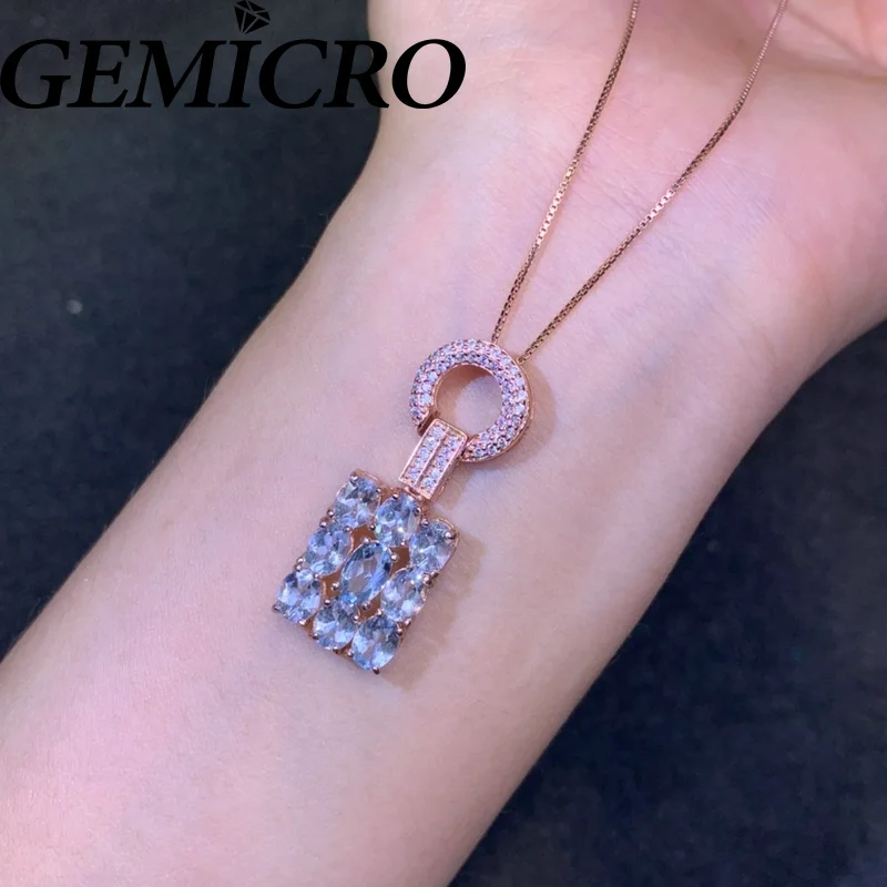 Gemicro 100% 925 Silver New Arrival Attractive 4*5mm and 4*6mm Natural Aquamarine Pendant Necklace for Women Jewelry Wear Gifts