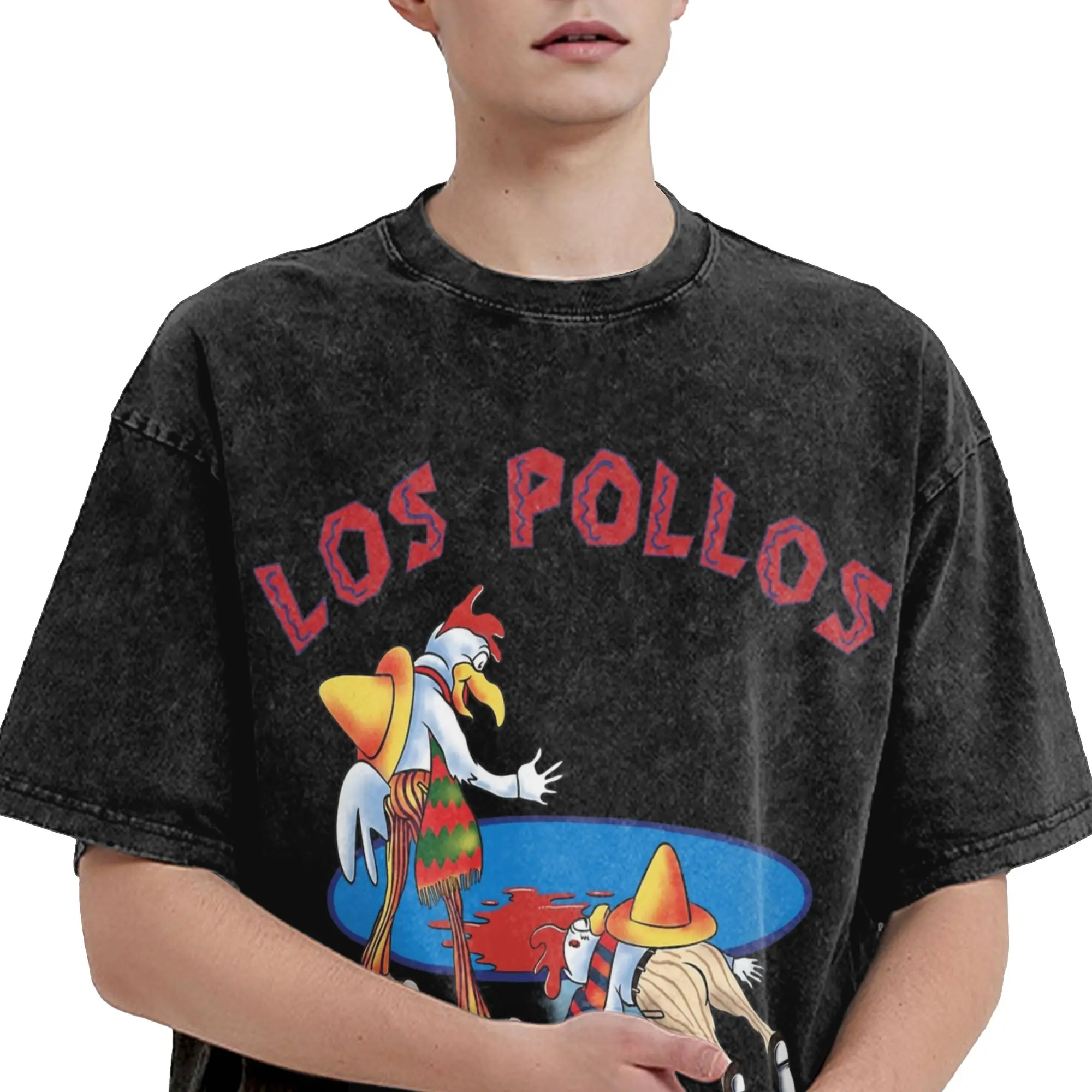 Los Pollos Hermanos Logo Breaking Bad T Shirts Hip Hop Washed Cotton Oversize T-Shirts  Vintage Men Women Tops Streetwear Tees