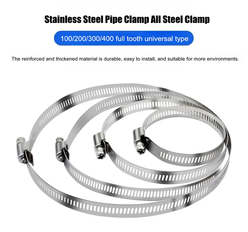 100/150/200/300/400mm Stainless Steel Pipe Hose Clamps Adjustable Throat Clamp Worm Clip Hoop Cable Tie