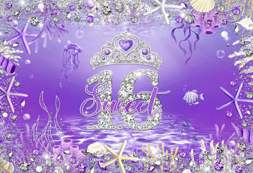 Mehofond Photography Background Seabed Under The Sea Coral Diamond Purple Sweet 16th Birthday Party Decor Backdrop Photo Studio