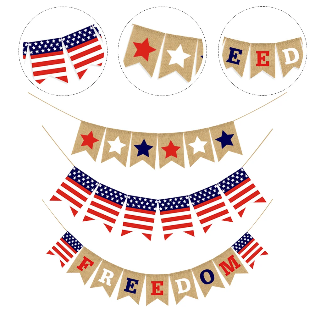 3 Pcs Pull The Flag Flower Garlands Celebration Bunting Party Decoration National Day Banner Decorate Independence Numb Supply