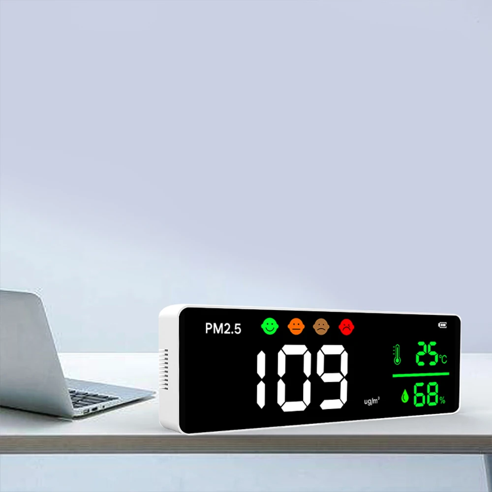 Portable PM2.5 Air Quality Detector Highly Accurate Sensitive Temperature Humidity Monitor Household Indoor PM2.5 Gas Detector