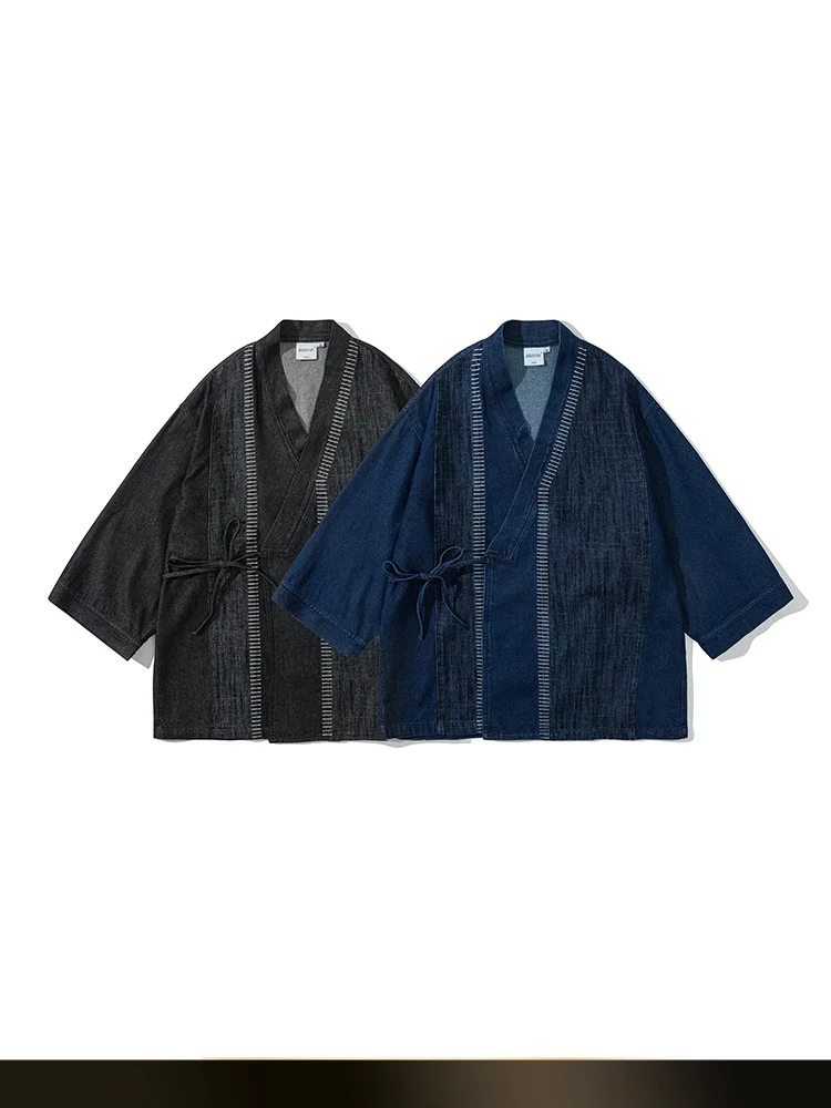 

NTED Японский ретро-кардиган из денима с V-образным вырезом, мужской летний повседневный кардиган для пар, свободный крой, короткий рукав, хлопок/полиэстер