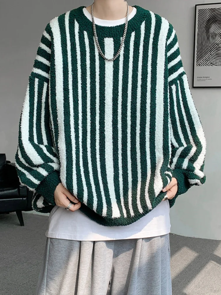 

Men's Casual Loose round Ne Knitted Sweater Stripe Pattern Autumn Winter Faion Comfortable Soft Material Couple's T-irt