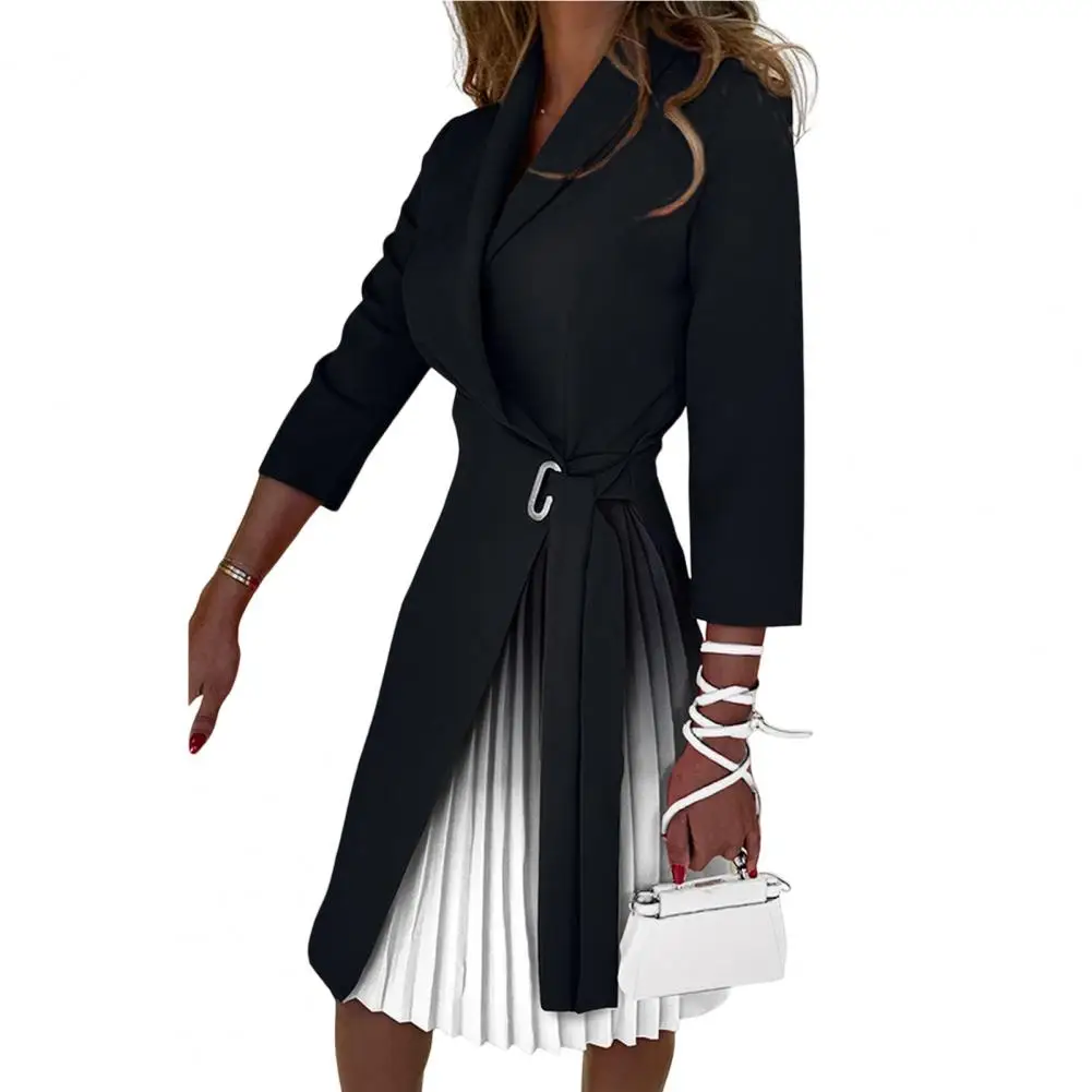 

Blazer Dress 3/4 Sleeve Office Dress Women Autumn Lapel Waist Lace-up Midi Dress