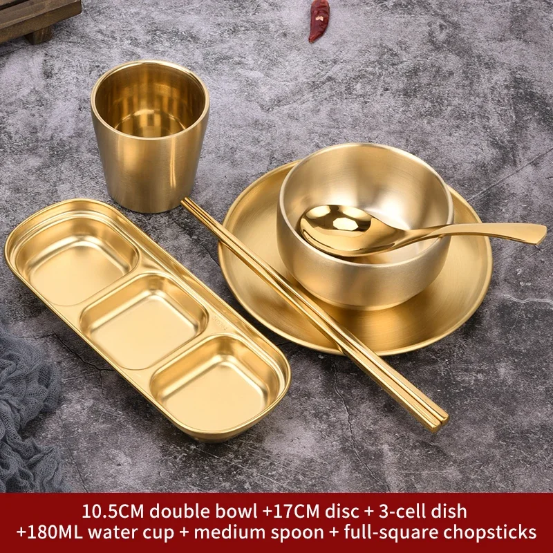 Stainless steel 6-piece gold tableware luxury high-quality stainless steel gold tableware set Korean version barbecue