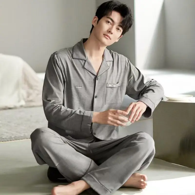 2025 nouveaux pyjamas pour hommes printemps et automne à manches longues décontracté mode costume décontracté ample grande taille vêtements de maison