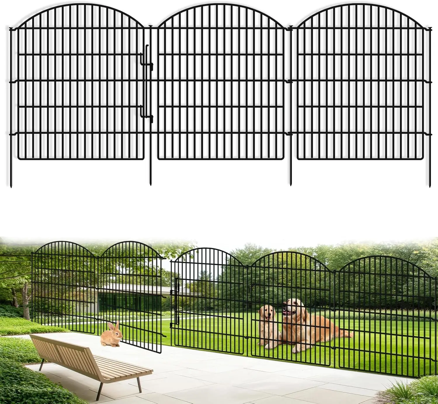 

10 Panels Garden Fence Animal Barrier with Lock, 33in (H) x 24ft (L) Dog Fences Outdoor for Yard No