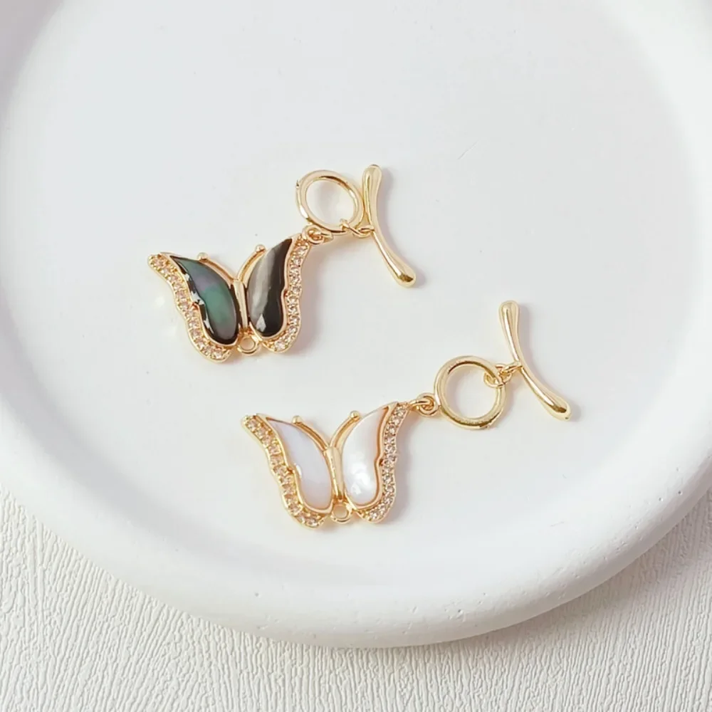 

14K Gold-plated Micro-inlaid Zircon Veneer, Arc-shaped Butterfly OT Clasp, DIY Handmade Bracelet, Necklace Link, End Clasp