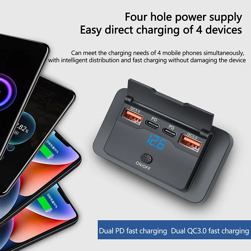 NEW 12V RV USB Outlet Panel 108W Dual QC3.0 Fast Charge Socket With Switch & LED Voltmeter For Boat ATV Motorcycle