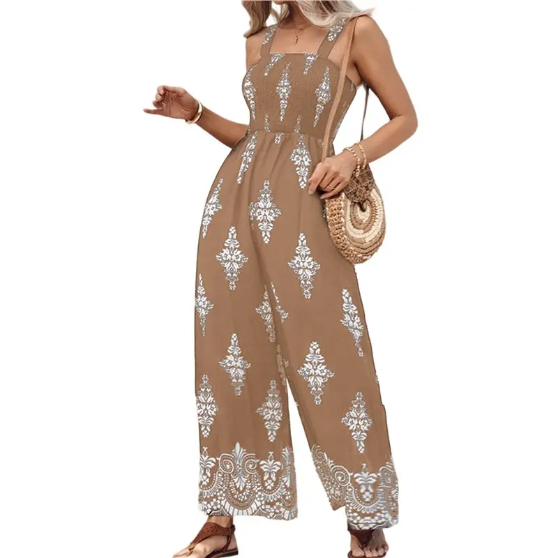 

Женский повседневный свободный комбинезон CYL с цветочным принтом, квадратным вырезом, присборенными брюками и карманами