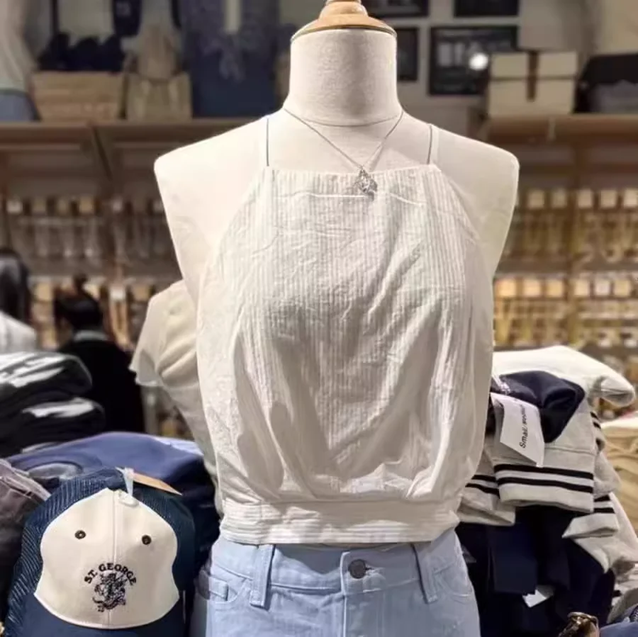 Brandy Pure Cotton Cross Ne Hanging Strap Vest Tight Fit Inner Wear ort Length White Stripes 2024 Summer New Arrival