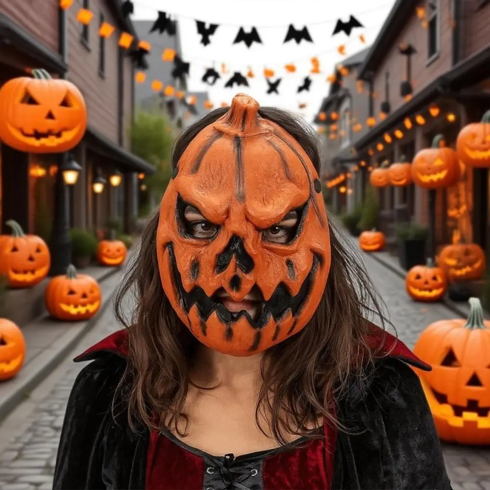 

3D Pumpkin Halloween Mask Realistic Funny Halloween Cosplay Mask Elastic Strapy Terrifying Masquerade Party Mask Male Female