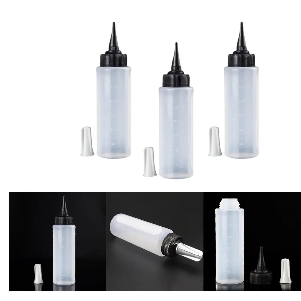 Transparent Hair Dye Applicator Bottle with Scale Markings for Easy Mixing Refillable Squeeze Bottle with Pointed Tip for Salon