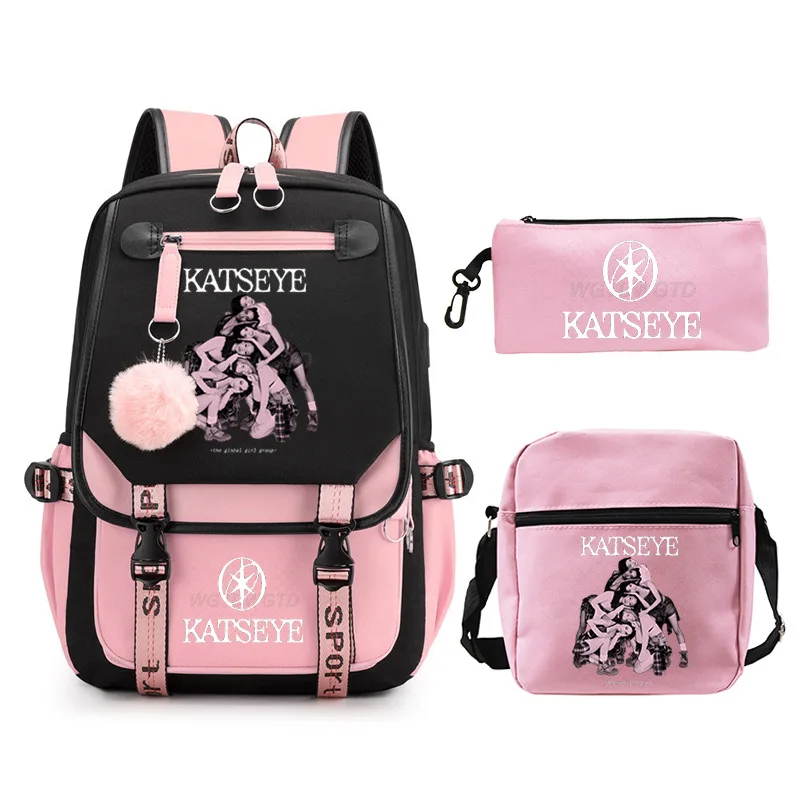 ファッションキャッツアイプリントバックパックショルダーバッグ鉛筆ケース3点セット女性用ラップトップバックパックキャッツアイスクールバッグ10代の女の子向け