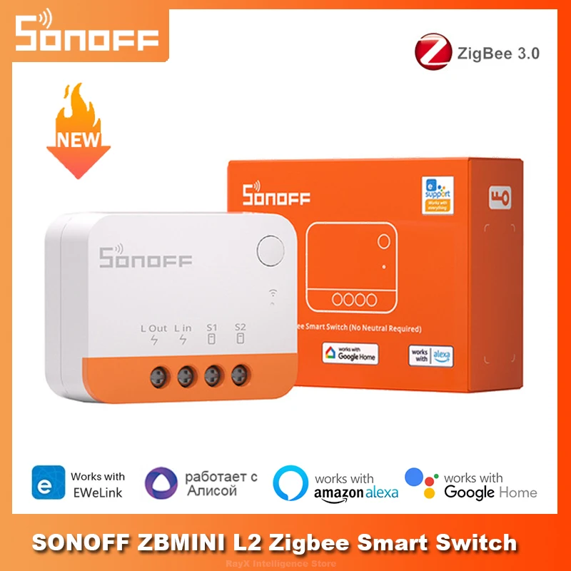 

Беспроводной переключатель SONOFF ZBMINIL2, не требует нейтрального провода, для умного дома, 1 клавиша, 2 канала, поддержка приложения eWeLink, Alexa, Google Home